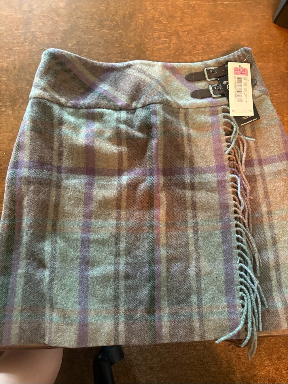 Ralph Lauren Plaid Fringe Mini Skirt in Taupe and Lavender